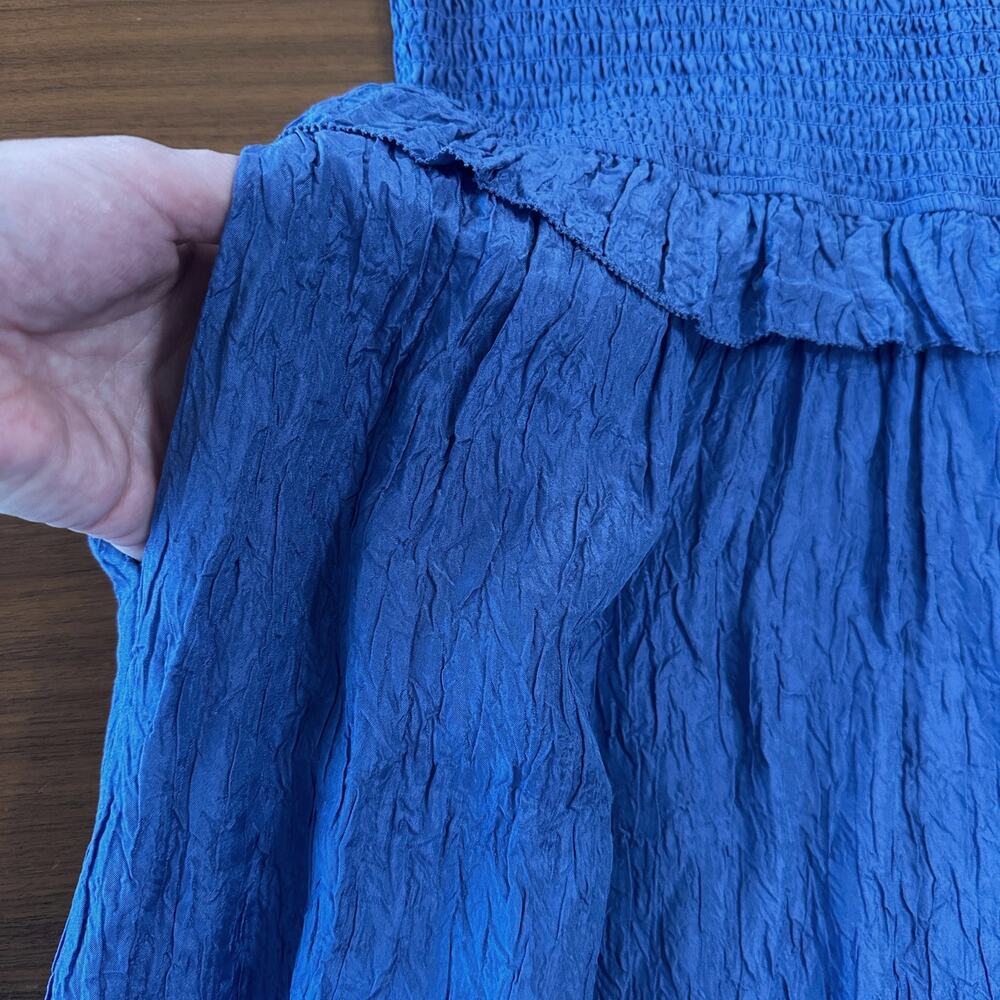 Sea New York‎ Blue Siya Dress, Silk, Smocked Midi Tiered, Spring, Resort, XL - Picture 11 of 13